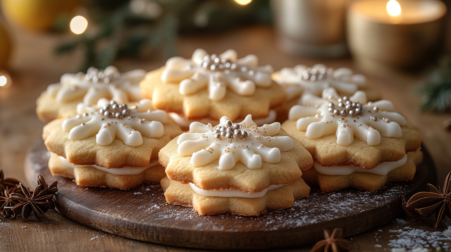 Homemade Danish wedding cookies on wooden table